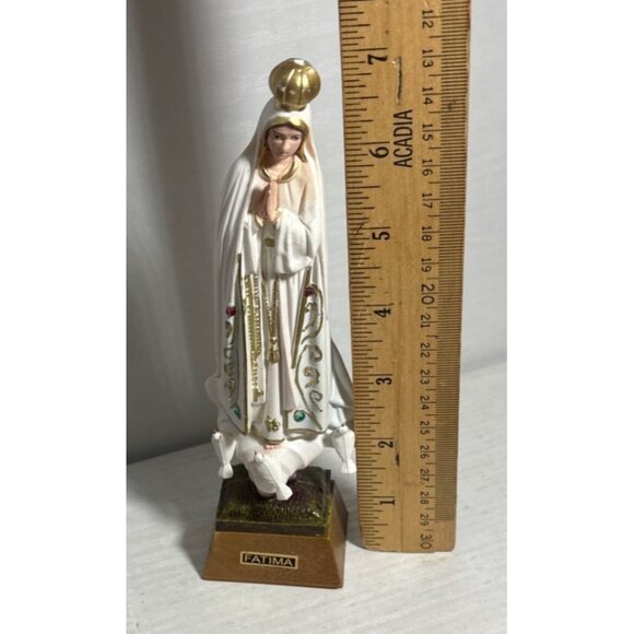 Our Lady Of Fatima Resin Religious Statue 7"Tall Hand Painted Doves Rhinestones - Picture 6 of 9